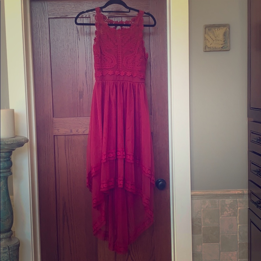 Red lace and tulle formal dress